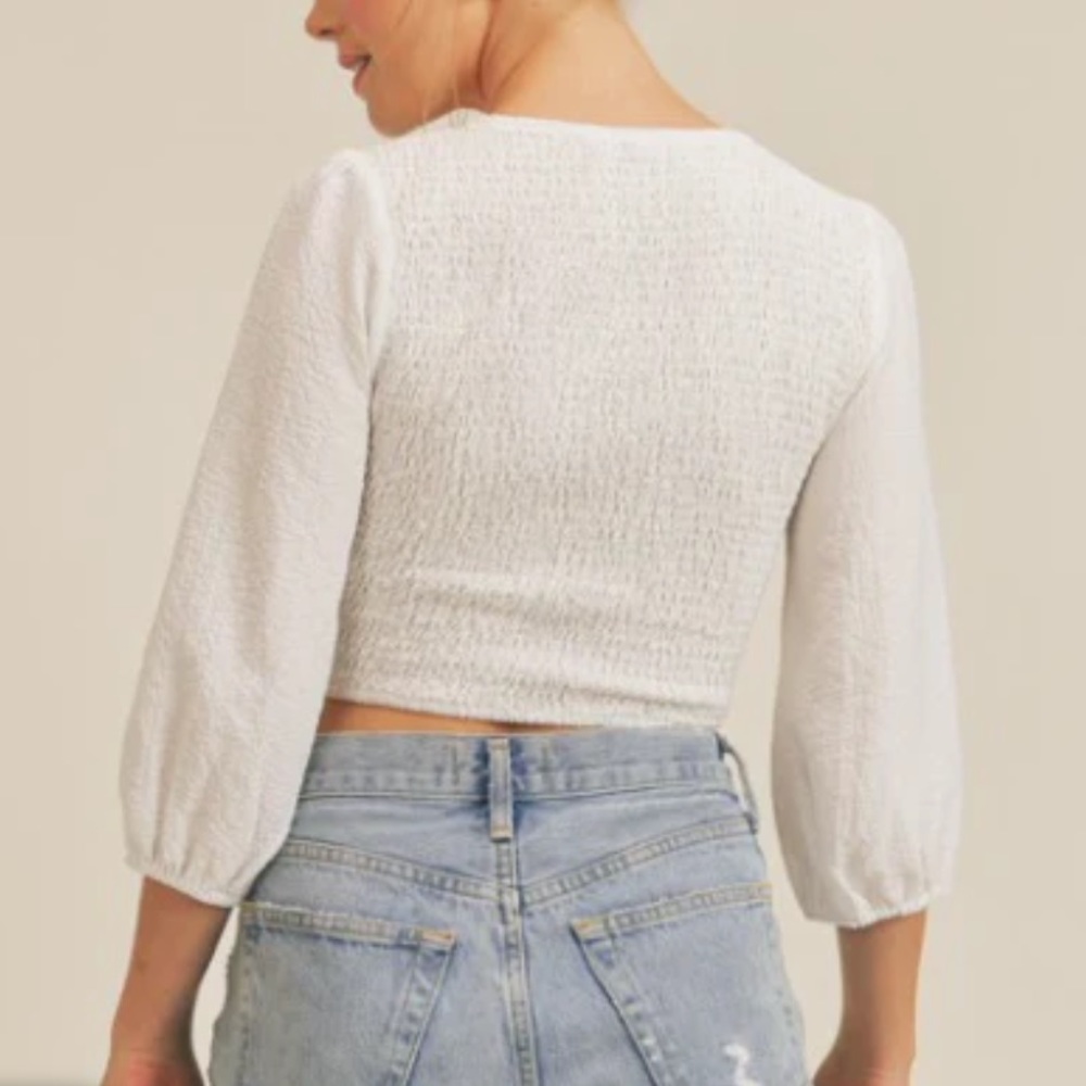 NWT Lush Smocked Ring Cut Out top off white size large - Picture 3 of 9